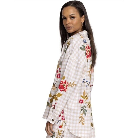 X Large Johnny Was Workshop Adele Gingham Pocket Overshirt Boho Chic - Picture 5 of 14